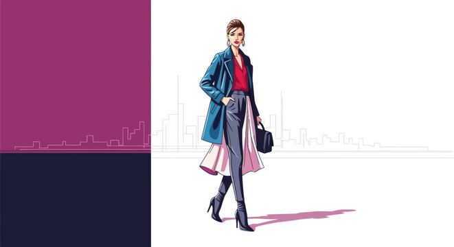 Sophisticated woman in stylish city attire, fashion illustration