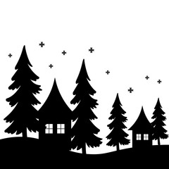 Obraz premium Winter Village Silhouette Icon