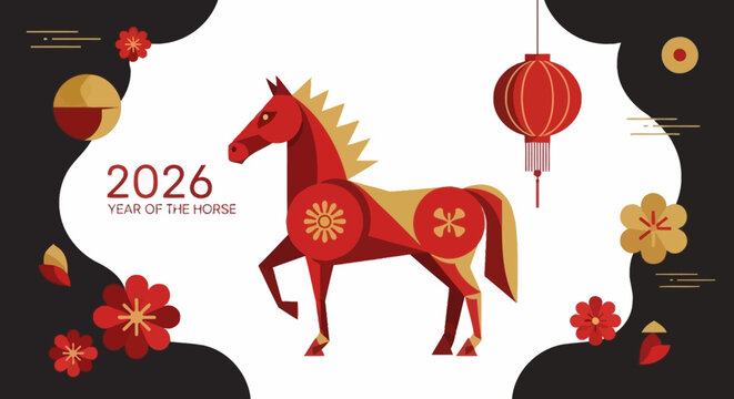 Lunar New Year 2026 Year of the Horse Decorative Illustration