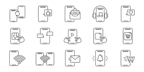 Outline Icons of Phone Apps for Notifications and Online Access