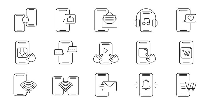 Outline Icons of Phone Apps for Notifications and Online Access