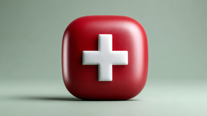 Obraz premium 3D red medical cross icon symbolizing healthcare and emergency aid.