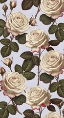 White Rose Floral Pattern on Light Blue