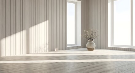 Bright Minimalist Room with White Stone Vase