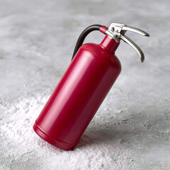 Obraz premium Red fire extinguisher on a grey surface with powder spill.