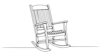 Fototapeta premium Single line drawing of a classic wooden rocking chair — minimalist continuous line art capturing curved rockers and high back, comfort and tradition.