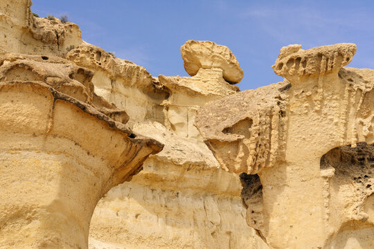 Eroded Sandstone Formations of Gredas de Bolnuevo at Sunset, Murcia, Spain