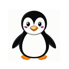 Cute cartoon penguin with large eyes and orange beak and feet silhouette isolated on white background