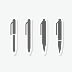 Pen icons set sticker isolated on gray background