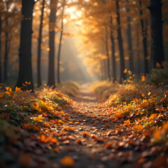 Golden Pathway — Autumn Alley of Glowing Trees