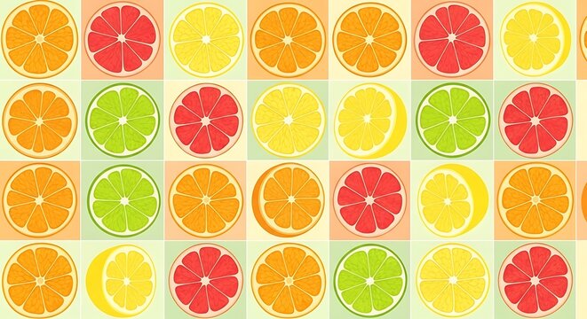 Colorful Citrus Fruit Pattern - Oranges, Grapefruit, Lemons, Limes.