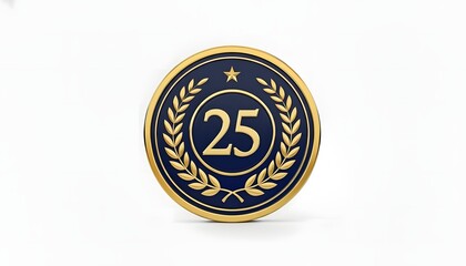 Iconic 3D gold and navy blue medallion featuring the number twenty-five and a laurel wreath, symbolizing a major 25th anniversary or silver jubilee achievement award