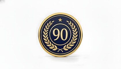 Majestic 3D gold and navy blue medallion featuring the number ninety and a laurel wreath, symbolizing a 90th anniversary or major nonagenarian life achievement