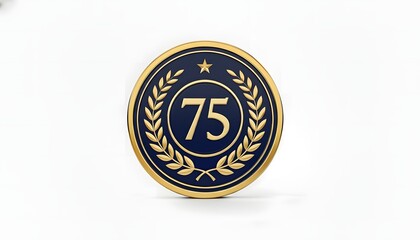 Iconic 3D gold and navy blue medallion featuring the number seventy-five and a laurel wreath, symbolizing a 75th anniversary, diamond jubilee, or significant corporate milestone