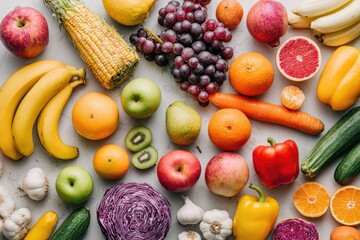 Colorful array of fresh fruits and vegetables