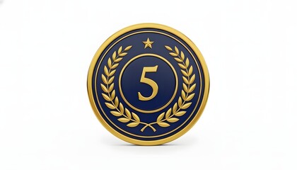 High-quality 3D render of a gold and navy blue medallion showing the number five within a laurel wreath, perfect for recognizing a fifth-year milestone or top-five ranking