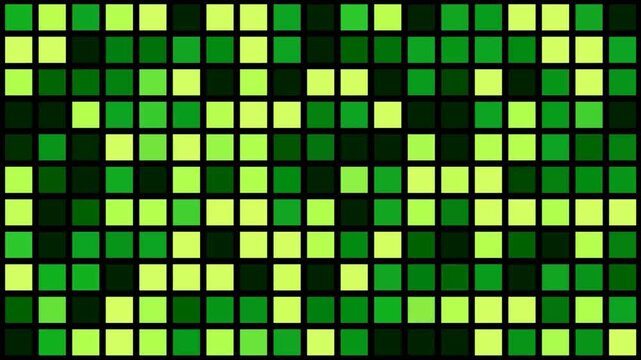 A grid of  green squares arranged in a pattern with black border lines visible Abstract glowing square pattern Motion geometric Abstract pixel retro 8bit neon rgb video glitch noise texture squar