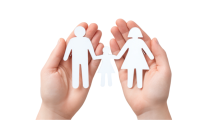 Hands Holding Paper Family Cutout - Protection Concept