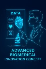  Advanced biomedical innovation concept with doctor analyzing glowing data screen.