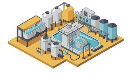 Obraz premium Modern isometric water treatment plant with tanks and filtration system