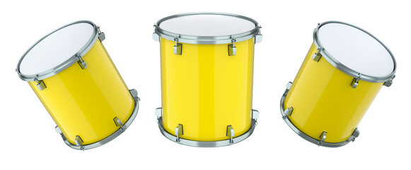 Set of drums on white background. 3d render concept of musical instrument, drum machine