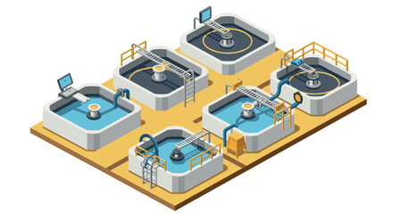 Obraz premium Isometric industrial water treatment facility with tanks and piping system