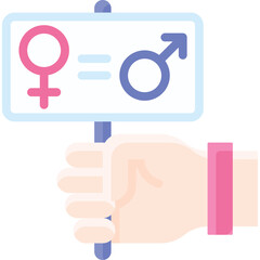 Hand Holding Sign With Female And Male Symbols Showing Equality And Gender Parity In Flat Design Style