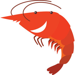 Happy Red Shrimp with Transparent Background Isolated on White Featuring a Cartoonish Style and Clean Design Elements