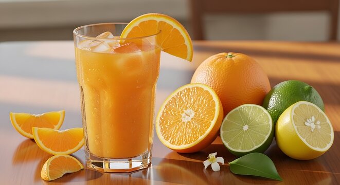 Fresh orange juice drink with citrus fruits and ice cubes for a healthy and refreshing summer drink - Powered by Adobe