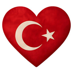 Heart-Shaped Turkish Flag &ndash; Red Background with White Star and Crescent Symbol of National Love and Pride Isolated on Transparent Background