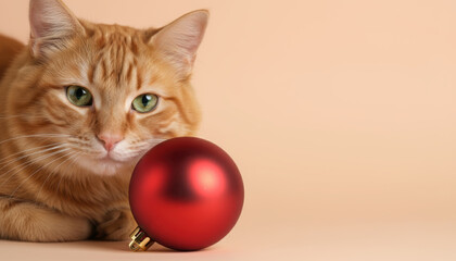 Cat red ornament holiday pet christmas cute cozy feline