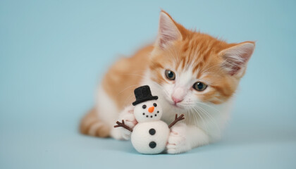 Cute kitten orange white soft playful pet christmas scene warms winter hearts