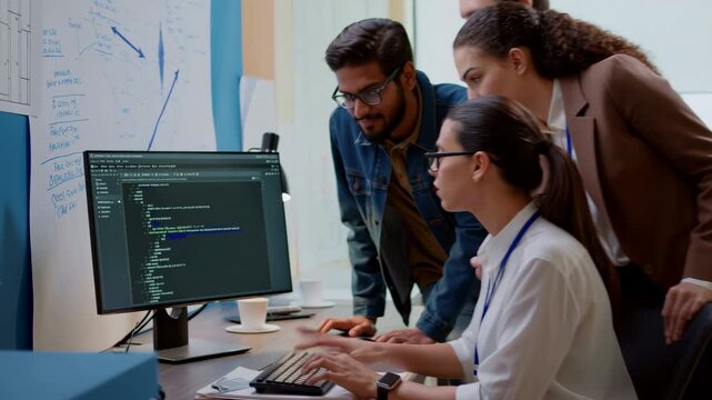 Diverse team of coders collaborating on software development