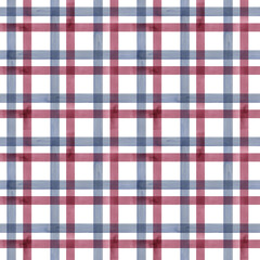 Hand painted illustration watercolor red blue stripes transparent background. Checkered seamless pattern. Plaid material. Fabric, sketchbook, wallpaper, wrapping paper, cards, banner, cotton, shirt