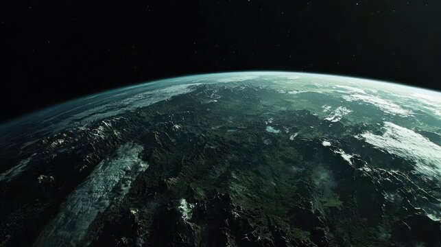A vibrant vista of a terrestrial sphere, showing continents, oceans, and atmosphere against a star-dusted cosmic backdrop