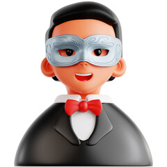 Man Wearing Mardi Gras Mask 3D Icon