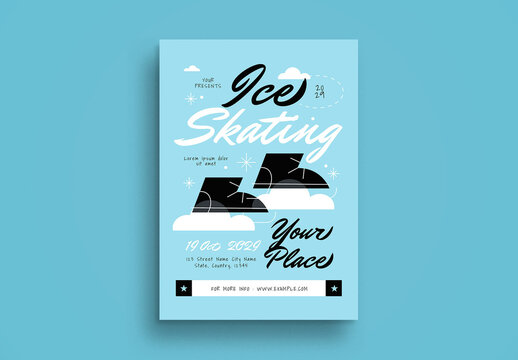 Blue Flat Design Ice Skating Flyer Layout