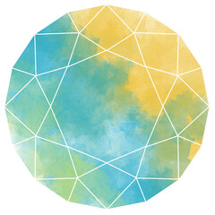 濃い水色と黄色のジルコンカット水彩素材