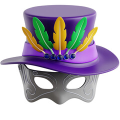 Mardi Gras Mask with Hat 3D Icon