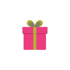 Flat pink gift box with green ribbon for birthdays, holidays, parties, and special events. Perfect for celebrations, retail, promotions, surprises, and festive design projects.