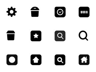 Collection of black and white user interface icons in various shapes.
