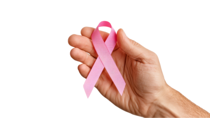 Hand Holding Pink Ribbon - Breast Cancer Awareness