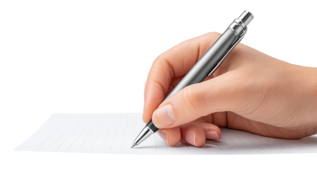 Hand Writing on Lined Paper with Pen Isolated on White