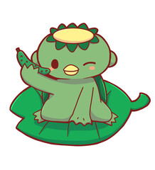 Cheerful Chibi Kappa Holding a Cucumber – Cute Hand-drawn Japanese Yokai
