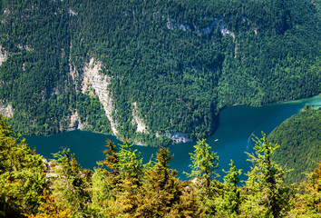 King`s Lake, Koenigssee, Watzmann Eastern Wall, Berchtesgadener Land, Bavaria, Germany, Europe.