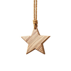 Simple wooden star ornament hanging from rope, perfect for festive decorations and adding rustic touch to any setting