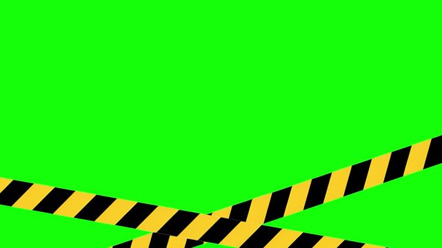 Black and yellow barricade tape animation on a green screen background, perfect for warning, under construction, danger, and emergency alert concepts