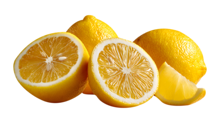 Vibrant Yellow Lemons Still Life Fresh Citrus Fruit Slices Whole Display Nutritional Food Photography Isolated on Checkered Background Vitamin C Source Summer Ingredient Lemonade