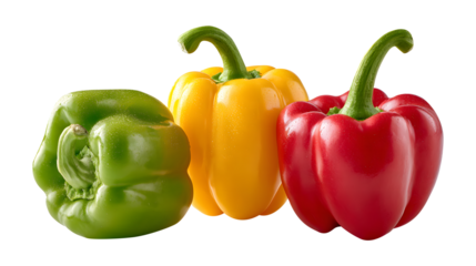 Trio of Sweet Peppers Color Splash Fresh Bell Peppers Green Yellow Red Vegetables Garden Harvest Cooking Ingredients Wholesome Food Raw Food Diet Plant Based Vegan Vegetarian