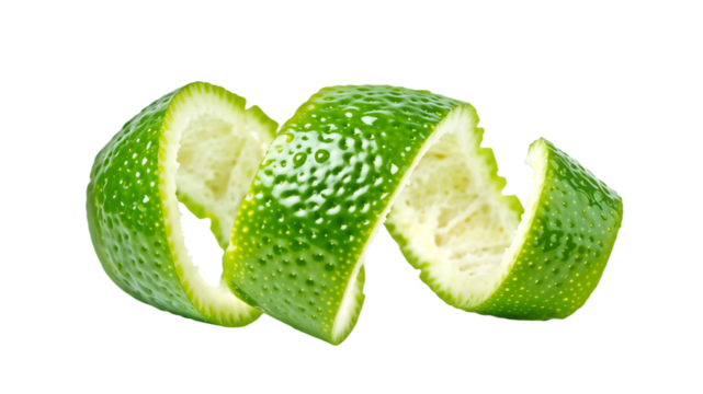Lime peel twist garnish isolated on transparent background